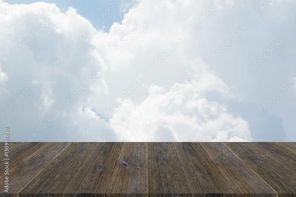 Blue sky cloud with Wood terrace Blue sky cloud with Wood terrace