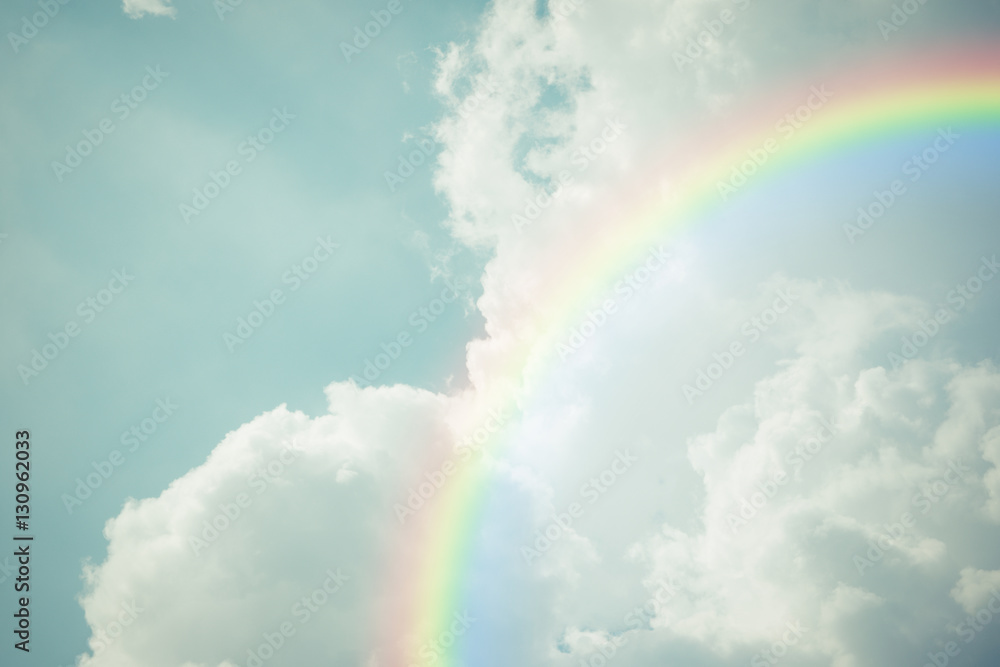 Blue sky cloud with rainbow , process in vintage style