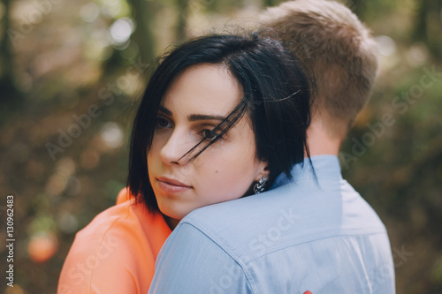 loving couple walking park