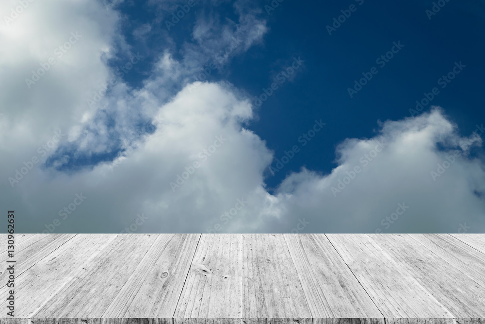 Blue sky cloud with Wood terrace Blue sky cloud with Wood terrace