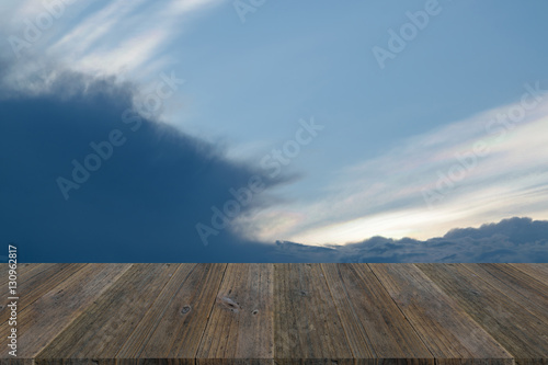 Blue sky cloud with Wood terrace