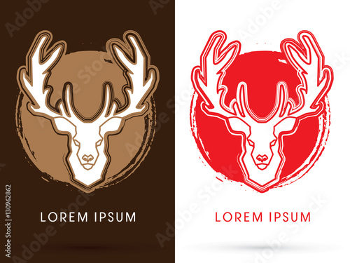 Deer Head. Big horn, on cycle grunge brush background vector.
