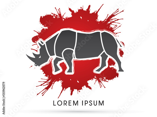 Stop kill Rhino, Big horn, on splash grunge blood background vector.