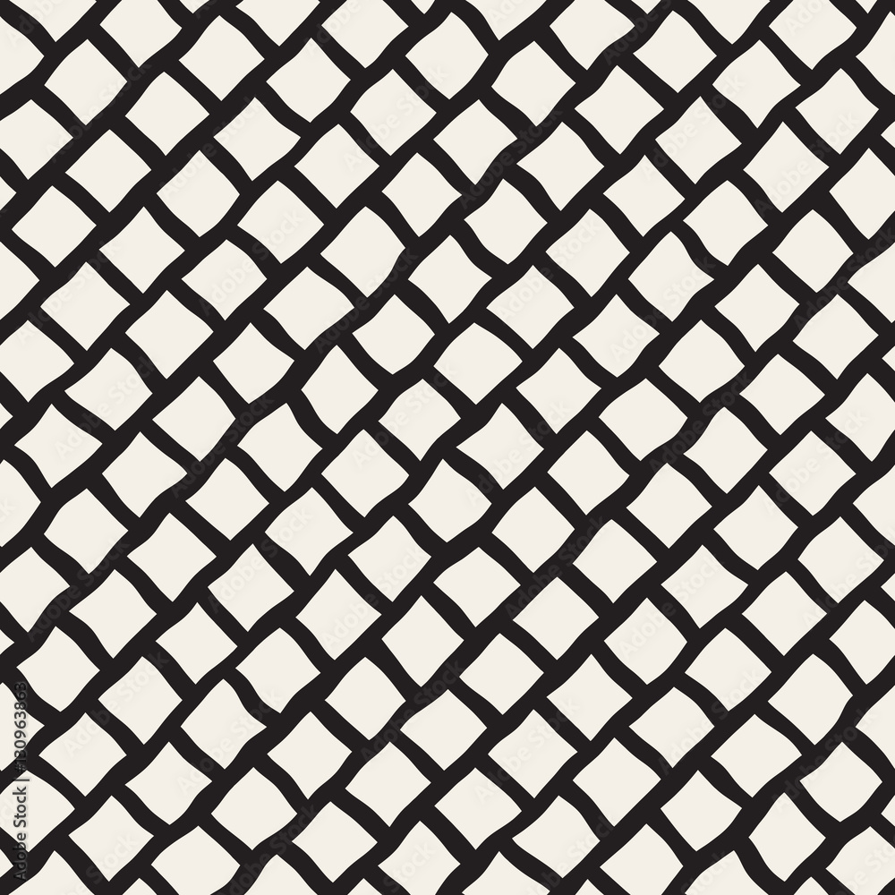 Naklejka premium Vector Seamless Black and White Hand Drawn Rhombus Pavement Pattern