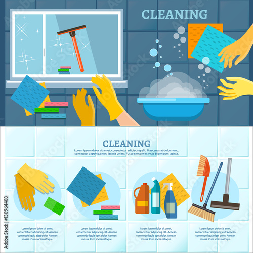 Cleaning service infographic. Washing windows home cleaning