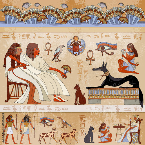 Ancient egypt scene. Egyptian gods and pharaohs