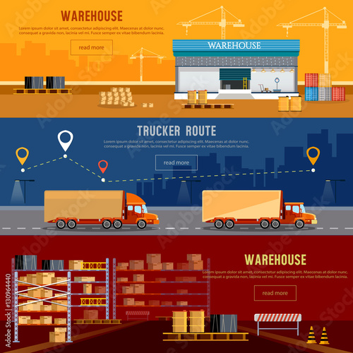 Warehouse banner, cargo transportation, warehouse interior