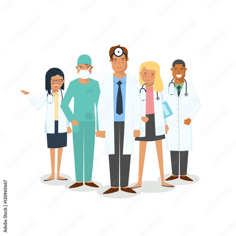 Doctors and surgeons set. Set of medical workers isolated on white background. Men and women doctors. Team of doctors stand together. Doctors and surgeons set. Set of medical workers isolated on white background. Men and women doctors. Team of doctors stand together.