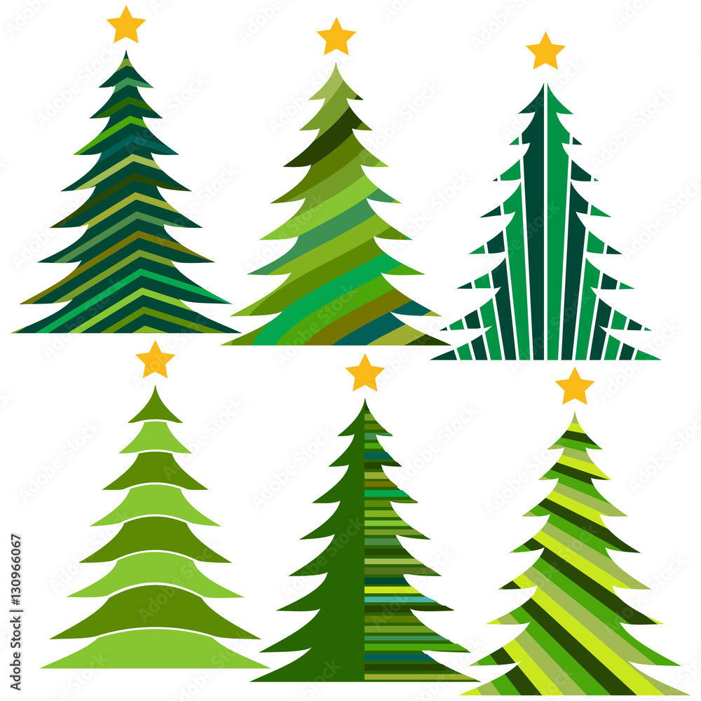 Obraz premium Set of Christmas trees. Isolated vector illustration for Merry Christmas and Happy New Year. 