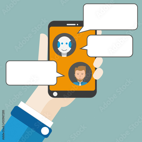 Hand Smartphone Robot Businessman Chatbot Flat