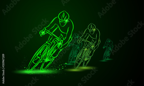 Cycling race. Front view. Bike competition. Group of cyclists go