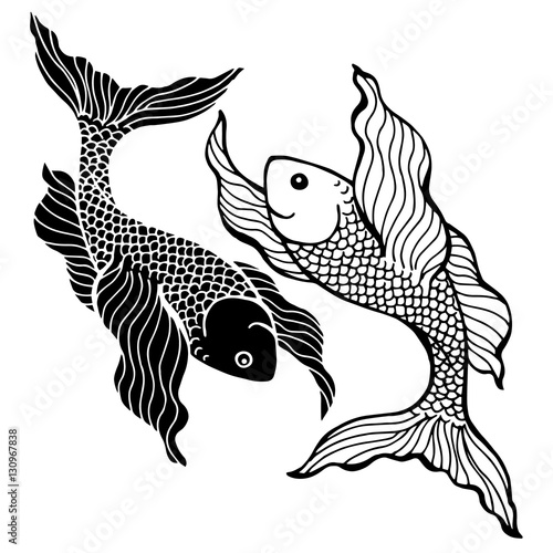 fighting fish, lucky duo couple fish, sign symbol, pisces vector