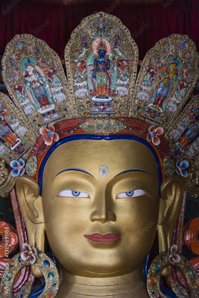 face of maitreya buddha statue in thiksey monastery