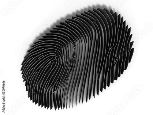 Study fingerprint through a magnifying glass, concept of criminology and criminal law, 3d render
