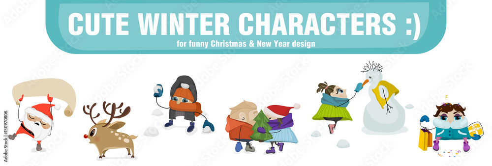 Fototapeta premium Vector winter comical characters.