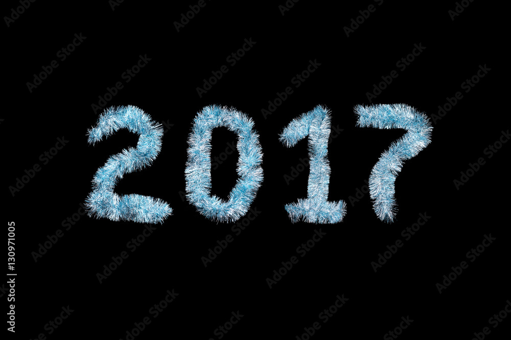 Inscription 2017 made of blue tinsel on a black background. Isolated Inscription 2017 made of blue tinsel on a black background. Isolated