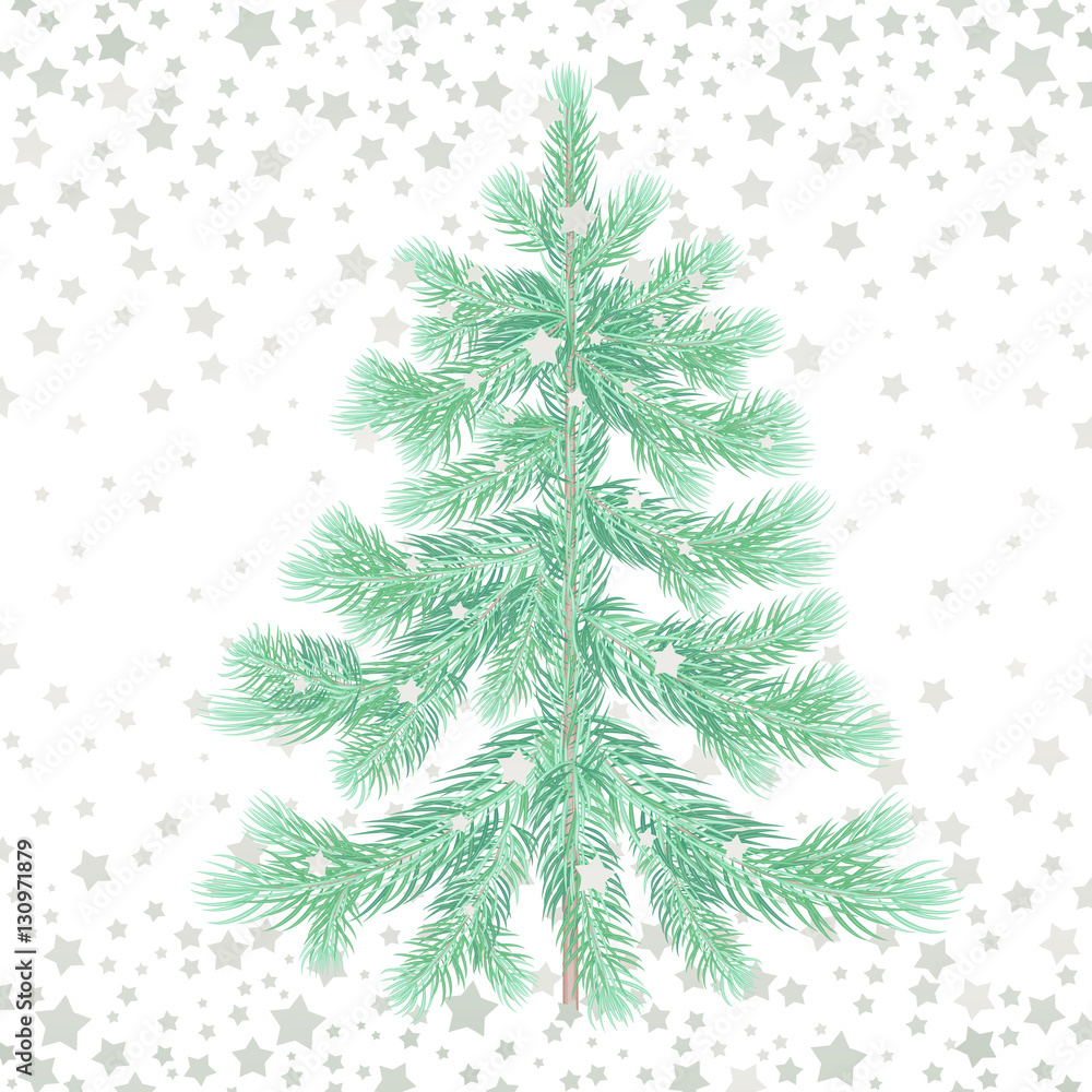 Christmas tree and silver snowflakes.
