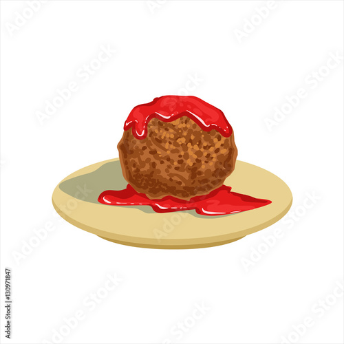 Gian Meatball With Tomato Salsa Traditional Mexican Cuisine Dish Food Item From Cafe Menu Vector Illustration