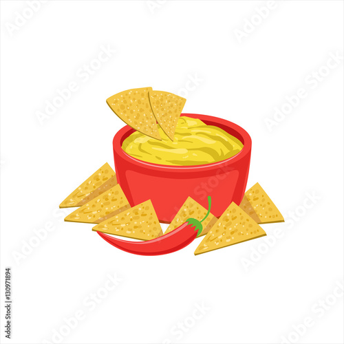 Nachos Chips With Cheese Dip Traditional Mexican Cuisine Dish Food Item From Cafe Menu Vector Illustration