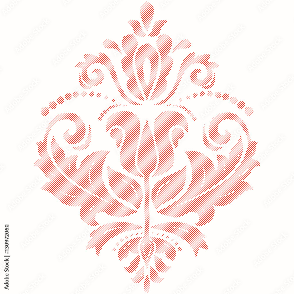 Elegant ornament in the style of barogue. Abstract traditional pattern with oriental elements. Pink pattern with diagonal lines