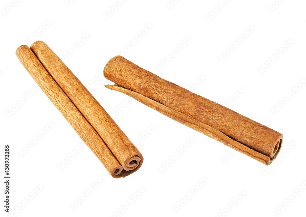 Two cinnamon sticks on white background Two cinnamon sticks on white background