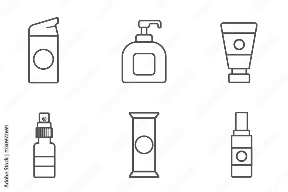 Women lubricating gel or Female lubricant linear icons set.