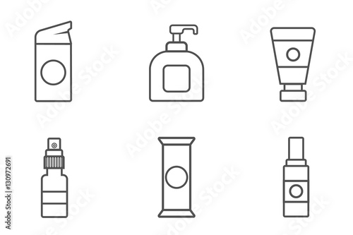 Women lubricating gel or Female lubricant linear icons set.