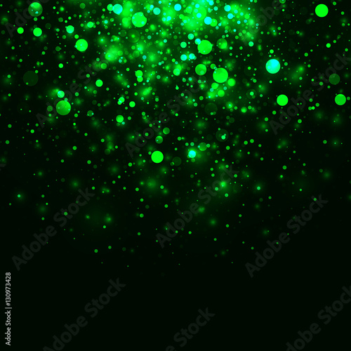 Vector green glowing light glitter abstract background. Magic energy glow light effect. Star burst with sparkles on black background