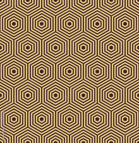 Geometric fine abstract hexagonal background. Seamless modern pattern. Brown and golden pattern