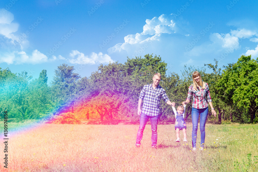 Fototapeta premium Happy family walking together