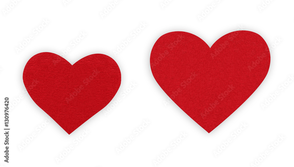Red felt hearts isolated on white background, valentine day Red felt hearts isolated on white background, valentine day