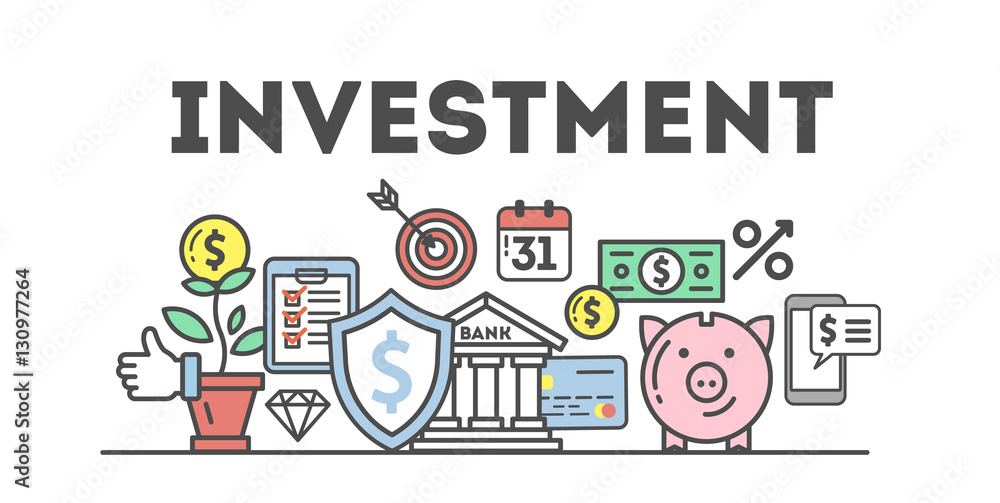 Investment concept illustration on white background. Idea of success and market, planning and strategy.