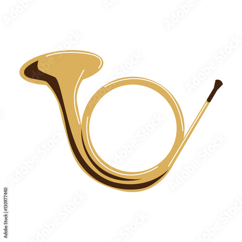 Isolated french horn on white background. Musical instrument from orchestra.
