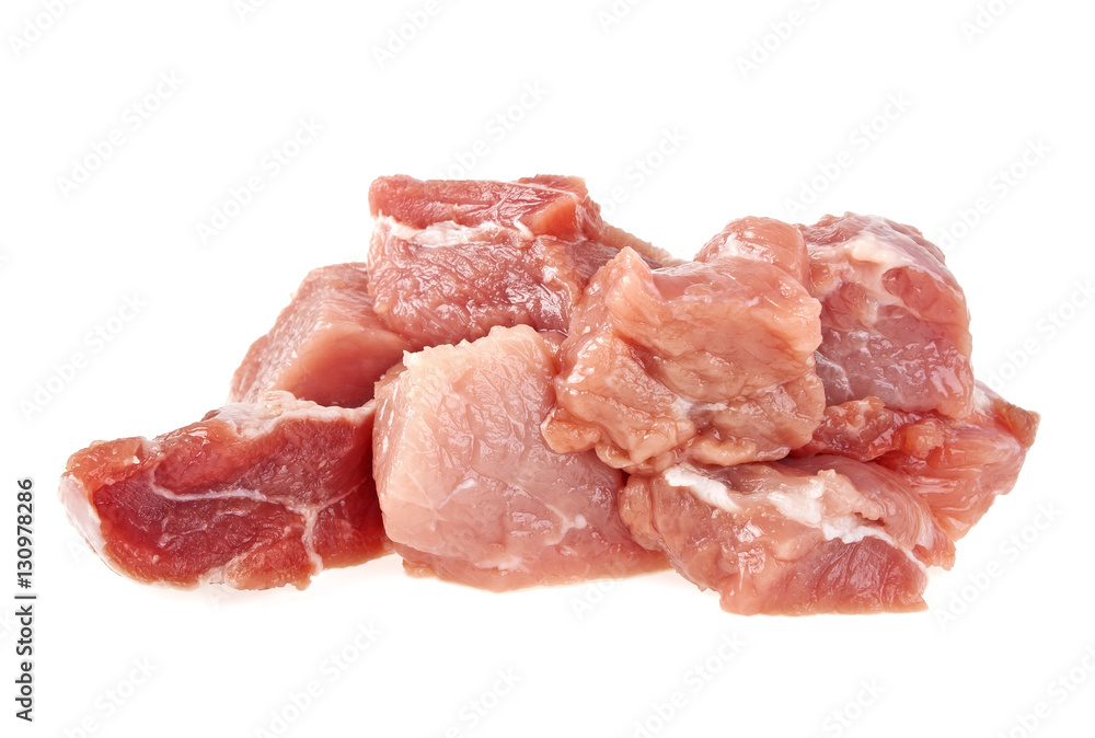 Heap of raw meat cuts isolated on white background Heap of raw meat cuts isolated on white background