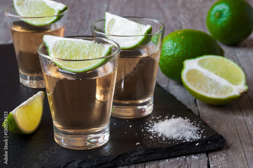 Tequila shots with salt and lime