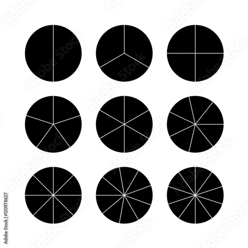 Circle segments set. Black flat color.