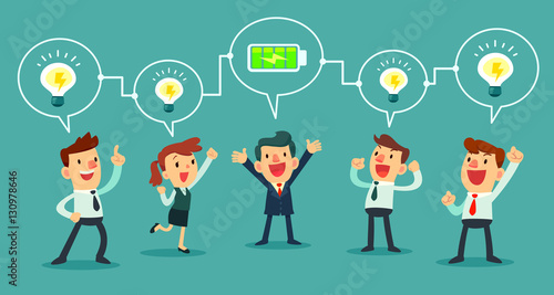 businessman charging battery power to his team
