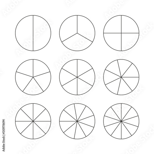 Circle segments set. Black thin outline.