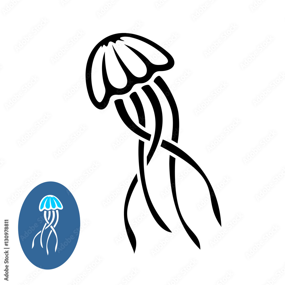 Naklejka premium Ilustracja czarna sylwetka meduzy