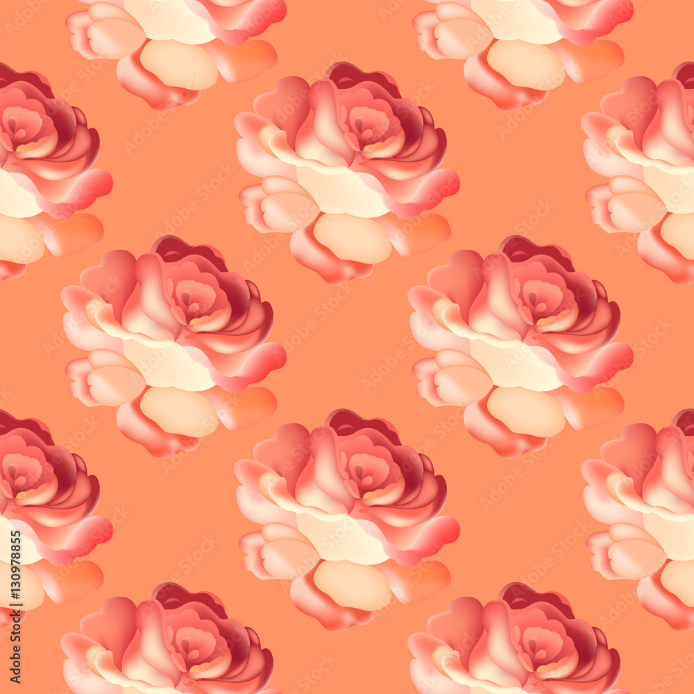 Seamless pattern with pink rose. Vector illustration.