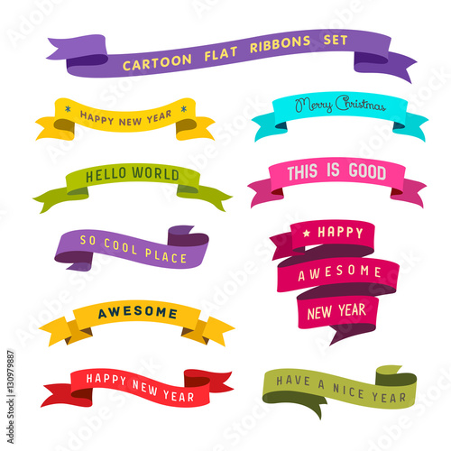 cartoon flat style ribbons set