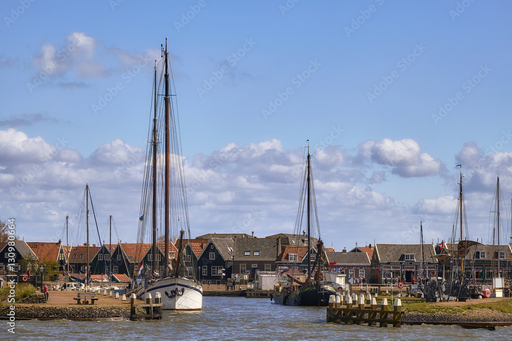 Big sail ship in the Harbour of Marken, Holland
