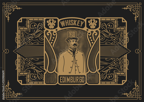Whiskey label with old frames. Vector layered