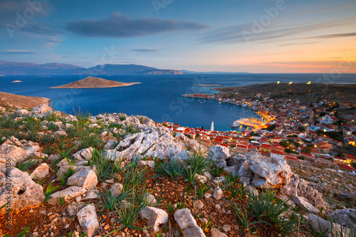 Village on Halki island in Dodecanese archipelago, Greece.