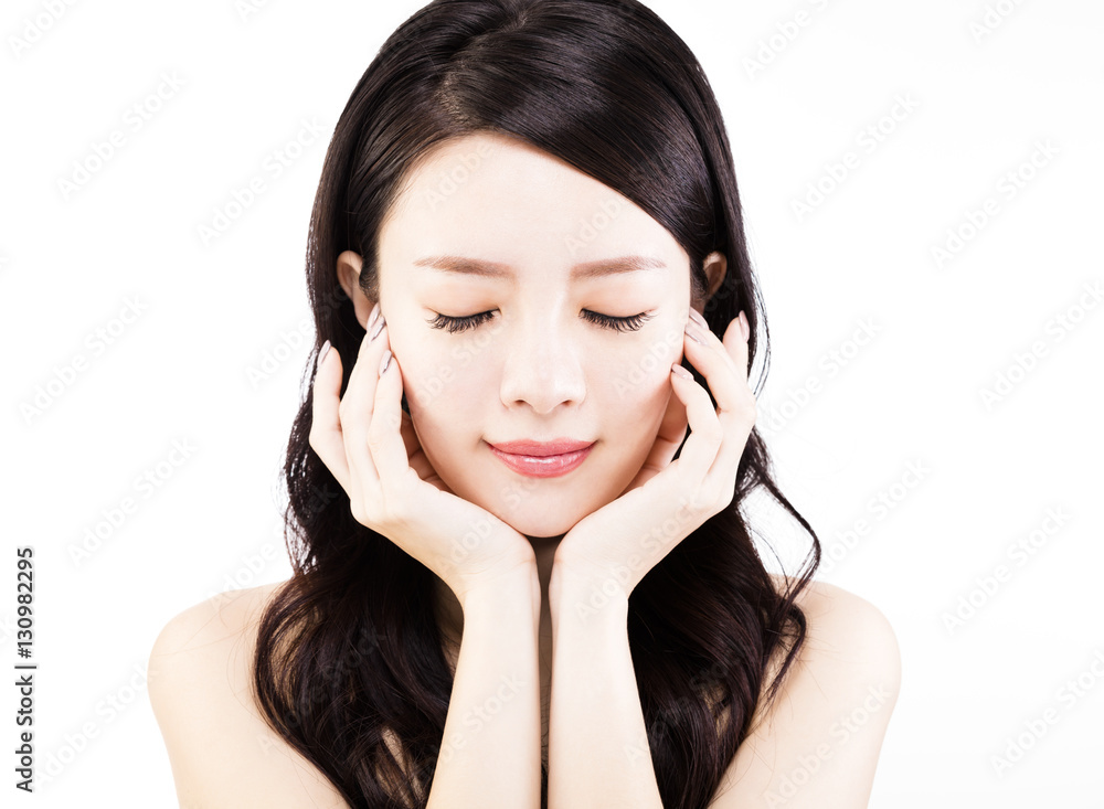 closeup young woman face isolated on white closeup young woman face isolated on white