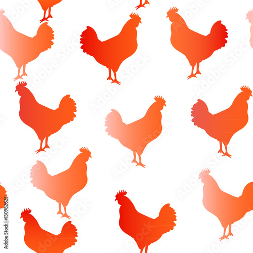 Vector colorful seamless pattern with roosters, symbol of 2017 year photo