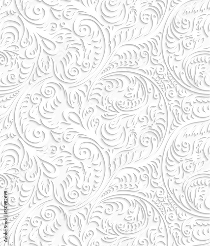 Seamless background pattern. 3d volume openwork white ornament. Vector illustration.