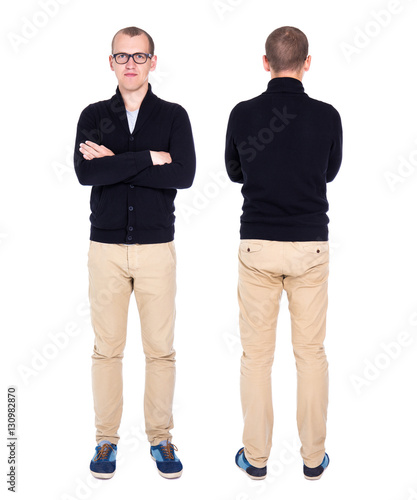 front and back view of young handsome man student or office work