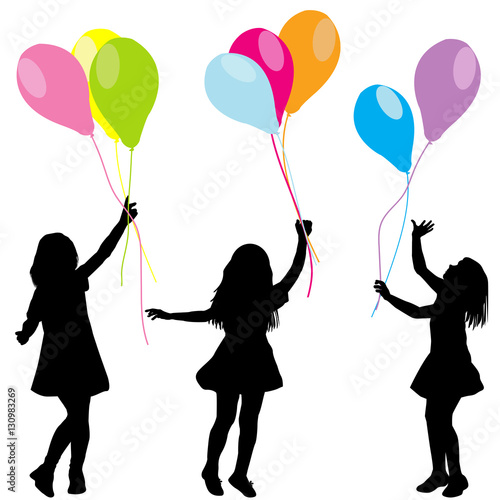 Silhouettes of girls with balloons