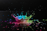 Paint drop captured as it collides with a surface producing an artistic image of captured motion
